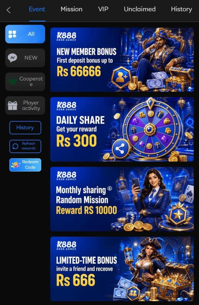 K 888 Game bonuses