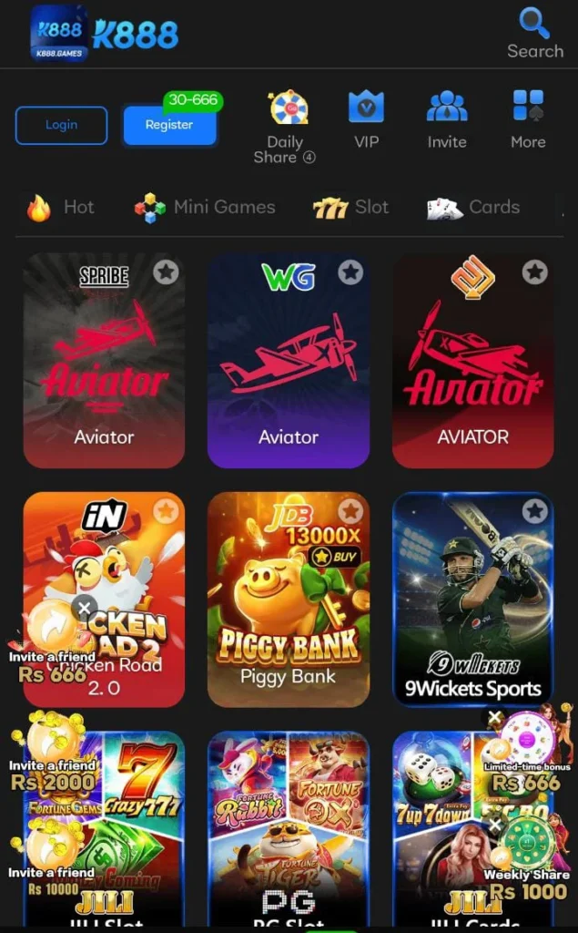 K 888 Game interface